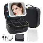 Cosmetic Makeup Bag with Large Magnetic Removable Lighted Mirror, Travel Make