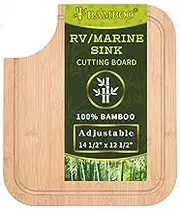 RV/Marine Sink Cutting Board (Bamboo),14.5" x 12.5 RV Sink Cover with Adjustable Rubber Feet,Increase Work Space, Fit for Most RV&Boat Sinks,Built-In Juice Groove, and Corner Cut for Scraps