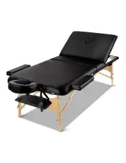 Zenses 75cm Wooden Portable 3 Fold Massage Table & Waxing Bed in Black