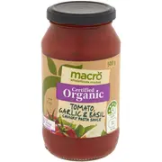 Macro Organic Pasta Sauce Chunky Tomato Garlic Basil 500g