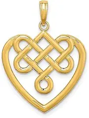 [JewelryWeb] 14ct Gold Lrg Celtic Knot Love Heart Pendant Necklace Cut out 28.4mm long