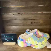 New Womens Crocs Classic Platform Tie-Dye Slip On Clogs Shoes Sandals Size 9 M