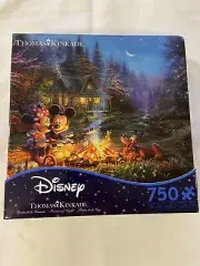 New -Disney Thomas Kinkade Minnie & Mickey Sweetheart Campfire 750 Piece Puzzle