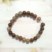 Brown Rutile Quartz Beaded Round Gemstone Stretch Bracelet Unisex Handmade