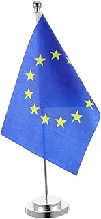 SEWACC Eu Flag Stand Nautical Table Flags with Desk Base for Office Party and Home Decorations
