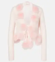 [Blumarine] Blumarine Feather-trimmed mohair and wool-blend cardigan AU 16 pink