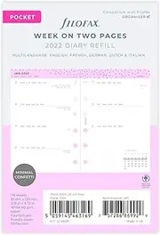 Filofax Confetti Pocket Week to View 2022 Diary Refill, Brown