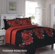 ROSES RED AND BLACK TONNY REVERSIBLE PLUSH BEDSPREAD QUILTED SET 6 PCS QUEEN