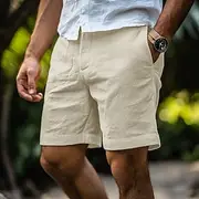 Men's Shorts Linen Shorts Dress Shorts Summer Shorts Zipper Buttons Pocket Plain Comfort Breathable Outdoor Daily Going out Fashion Retro Vintage Black White