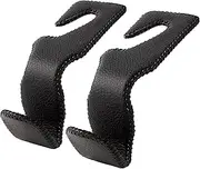 AMVOYOA Headrest Hooks for Car, Back Seat Organizer Black Leather Hanger Holder Hook, for Hanging Purses and Bags and Coats, Pack of 2