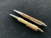 Beautifully Hand Crafted by drt: 2 Devin Click Pens/Walnut/Yellow Heart/#179