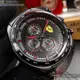 FERRARI手錶,編號FE00045,46mm黑圓形精鋼錶殼,黑色三眼, 中三針顯示, 運動錶面,深黑色真皮皮革錶帶款