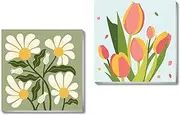 cupmod 2 Pack Framed Paint by Number for Kids,Easy Flower Painting Paint by Numbers Kits on Canvas,DIY Acrylic Oil Painting for Home Wall Decor(8x8inch)
