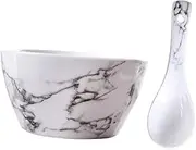 JECOMPRIS 1 Set Marbled Ceramic Rice and Salad Bowl Set with Spoon Assorted Color Design for Soups Noodles and More and Unique Dinnerware for Home and Entertaining