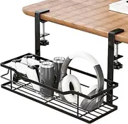Wire Management Under Desk - Cable Basket Under Desk | Cord Organizer Space-Saving Extended Wire Storage Basket for Desktop Room Computer Tablets Earphones Workplace
