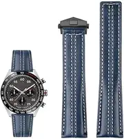 CZKE 22mm Genuine Leather watchband for Tag Heuer Watch Carrera Monaco Men's Band Watch Cow Leather fold Buckle (Color : Blue Black Buckle, Size : 22mm)