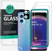 Screen Protector for Oppo Find X5 Lite 5G 6.43", [Pack of 2] with Metal Camera Lens Protector,Back Carbon Fiber Skin Protector,Including Easy Install Kit