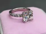 2.40 CT Cushion Cut Moissanite Solitaire Engagement Rings 14K White Gold Plated