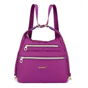 Women Multifunctional Waterproof Multi-Pocket Nylon Backpack Handbag Outdoor Travel Bag Purple Colour