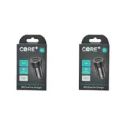 2PK Core Type-C/USB-A Dual Port Car Charger Fast Charge Adapter Socket 20W Black