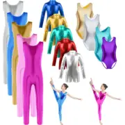 Girls Shiny Metallic Dance Unitard Gymnastics Leotard Sports Workout Biketards