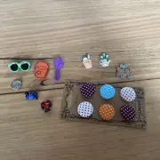 Round Fabric Polkadot Buttons & Assorted Acrylic Beach Or House Themed Buttons