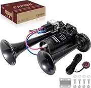 FARBIN Black Air Horn for Truck Train Horn for Car Loud Car Horn with Button Truck Horn with Compressor 12v Airhorns Horn Loud Dual Trumpet