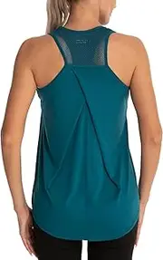 KiRYu Womens Workout Tops for Women Racerback Tank Tops Mesh Yoga Shirts Athletic Running Tank Tops Sleeveless Gym Clothes Dark Green
