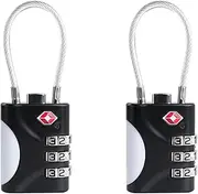 UP Security TSA Approved Luggage Locks - Small Combo Travel Padlock with Cable, TSA 007 Suitcase & Backpack Security, Durable & Easy to Use (Black+Black)