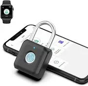 Fingerprint Padlock eLinkSmart Locker Lock for Boys Gym Obsidian Black with Phone App Metal Padlock for School Sports Hook Tool Box Backpack Luggage