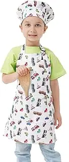 ALIPOBO Kids Apron and Chef Hat Set, Children's Kitchen Cooking Aprons with 2 Pockets for Boys Girls Toddler Painting Baking