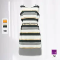 在飛比找momo購物網優惠-【ILEY 伊蕾】都會撞色條紋拼接洋裝(兩色；M-XL；12