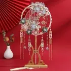 Handmade Bride Group Fan Long Handle Bride Hand Held Fan for Dance Performance