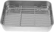 iplusmile 1Set Stainless Steel Baking Tray with Rack Deep Baking Dish for Roasting Chicken Meat Vegetables Easy Clean Design BBQ Present