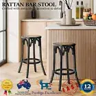 Oikiture Wooden Bar Stool 2pc Kitchen Vintage Barstool Rattan Dining Chair Black