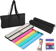 American Mahjong Set with 166 PCS Recognizable White American Mahjong Tiles with Soft Bag and Accessories Party Entertainment with 4 Racks with Pushers Set