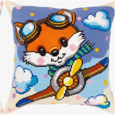 Fox's Flight Cross-Stitch Kit: European Quality Throw Pillow. 16x16 Inches.