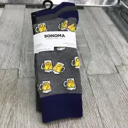 Sonoma 3 Pairs Crew Socks Novelty Beer Mugs Grey Gold Blue Ivory Size 7-14 NEW