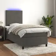 Box Spring Bed with Mattress&LED Dark Grey 106x203 cm King Single Size Velvet vidaXL