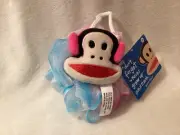 Paul Frank Bath Pouf ~ Monkey w/earmuffs ~ NWT w/rope to hang ~ Pink Blue