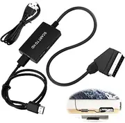 Scart To Hdmi Converter With 1m Hdmi Cable For Dvd Player To Tv, Full Hd 720p/1080p Switch Video Audio Converter For Hdtv Monitor Projector Vhs Player Scart Lead To Hdmi Adapter