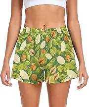 [FRODOTGV] Green Leafs Nuts Athletic Shorts for Women Elastic Waisted Lounge Shorts for Soccer Teenis Exercise Indoor S