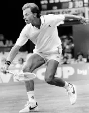 Heinz Gunthardt of Switzerland in action during the Davis Cup Com - Old Photo