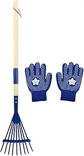 Kids Small Rake, Garden Rake and Gloves Kit, Multi-Purpose Gardening Tools for Gardening Work, Camping, and Outdoor Exploration