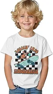 [Ritatte] Rolling Into Kindergarten Shirt Toddler Boys Skateboard Back to School T-Shirt Kids First Day of School Tees Top