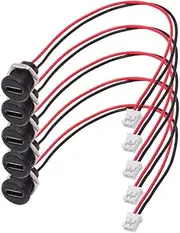 xiwai 5pcs DIY OEM Type C Female Socket to 2Pin Header Wire Extension DC 5V Power Cord Pitch=2.0mm Panel Mount USB C Waterproof Jack 17.5cm