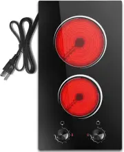 2 Burner Electric Stove, 12 Inch Electric Cooktop with Knob Control, Countertop