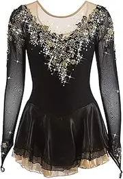 [Zagitova] Figure Skating Dress for Girls Long Sleeve with Shiny Rhinestone Women Applique Competition Dance Outfits