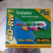 Verbatim CD-RW Discs 700MB Slim Case Assorted Colors 20Pack New Sealed