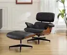 Shangri-La Eames Replica Leather Lounge Chair and Ottoman (Black/Walnut)
